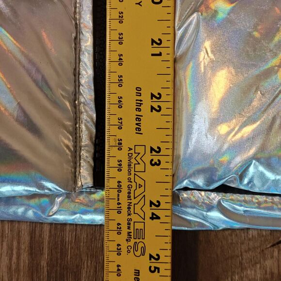 Forever 21 Jacket Womens Medium Silver Holographic Puffer Quilted Zip Pockets - Picture 12 of 13